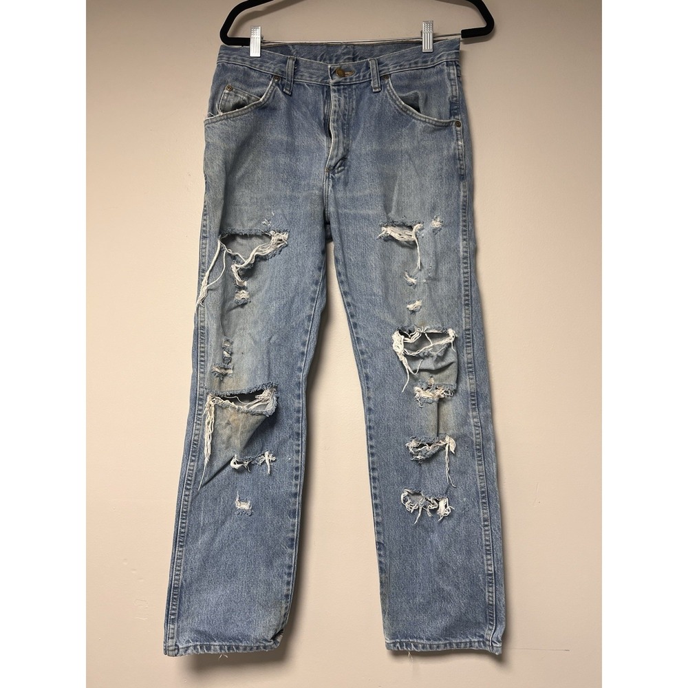 Wrangler Regular Fit Men's Carpenter Blue Jeans Distressed Size 32x30